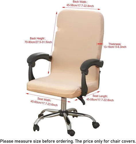 Vista 2 de Fundas elásticas para sillas de oficina, extraíbles y lavables, antipolvo, de elastano, fundas protectoras para sillas giratorias universales, Beige