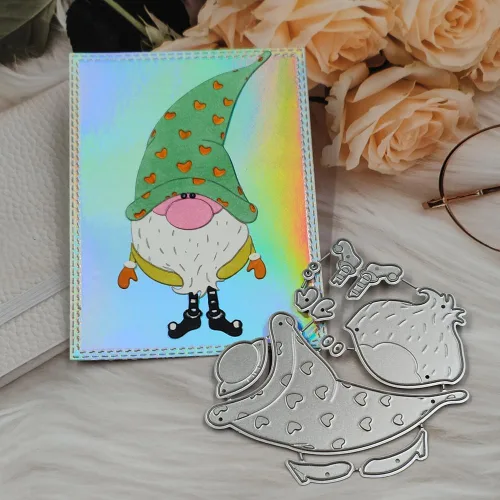 Vista 5 de Plantillas de plantillas de metal para decoración de tarjetas y álbumes de recortes, 2 unidades de gnomos de Navidad 2 enanos