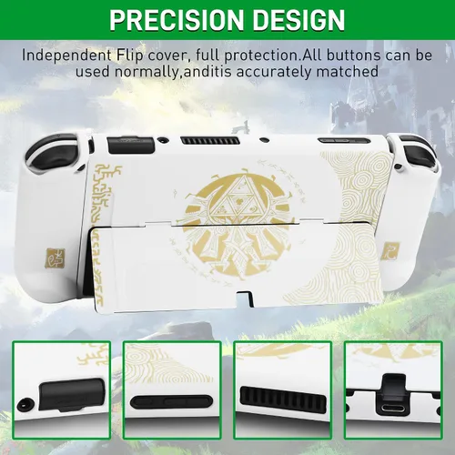 Vista 2 de GLDRAM Theme for Zelda Protective Case Compatible with Nintendo Switch OLED, Anti-Scratch Accessories Bundle for Tears of the Kingdom with Dockable
