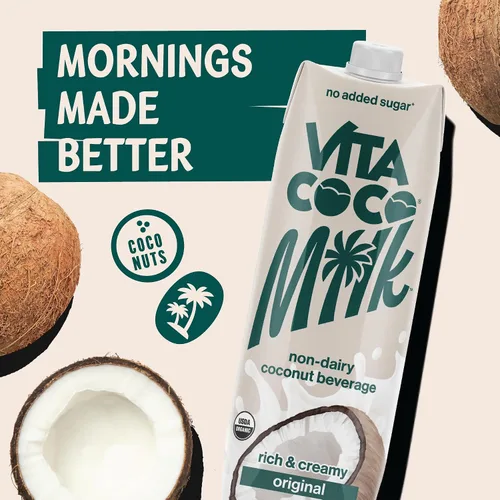 Vista 3 de Vita Coco Leche de coco orgánica original, a base de plantas, alternativa a la leche sin lácteos, sin gluten, sin soja y sin azúcar, complemento