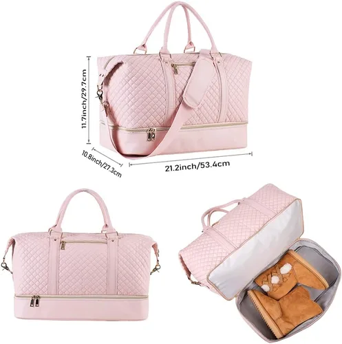 Vista 3 de Bolsa de viaje de cuero con bolsa para zapatos, bolsa de fin de semana, impermeable, de piel sintética, grande, bolsa de viaje para hombres o mujeres