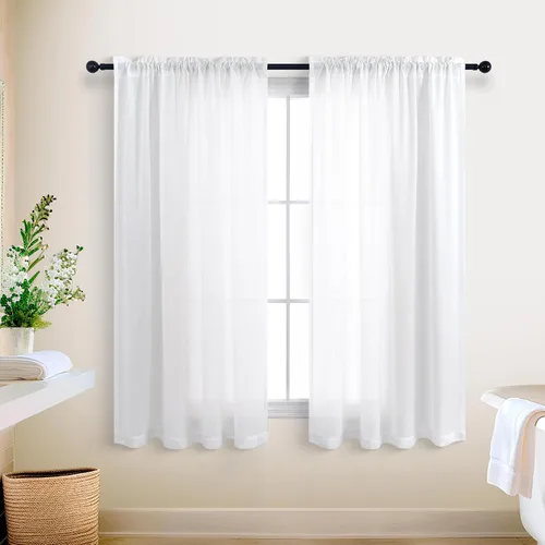 Vista 22 de KOUFALL Juego de 2 cortinas de puerta francesa, cortinas de lino para puerta/ventana, cortina transparente boho para cristal lateral delantero