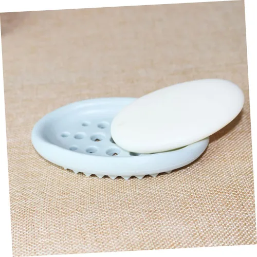 Vista 2 de Zerodeko Caja de jabón ovalada de silicona para jabón de lavandería y escurridor de cepillos para ducha y baño
