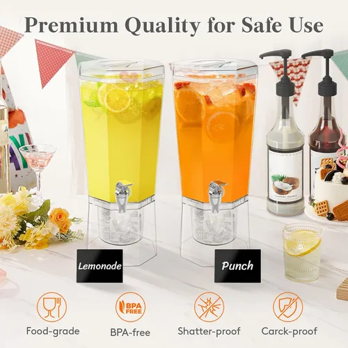 Vista 8 de Lifewit Dispensador de bebidas de plástico de 1 galón, recipientes de jugo con tapa para fiesta, dispensador de bebidas de hielo con soporte
