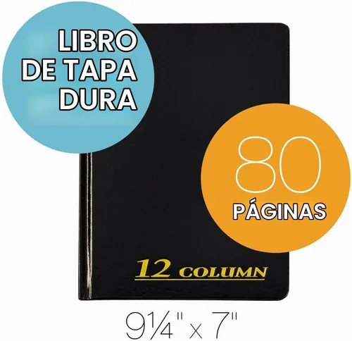 Vista 2 de Adams - libro de contabilidad, 7 X 9.25 pulgadas en color negro, 12 columnas, 80 páginas, Negro