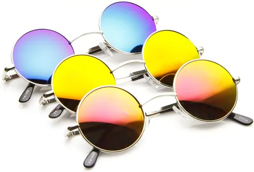 Vista 18 de Gafas de sol redondas de metal de 1.614 in, estilo retro de Lennon. Oro/azul.
