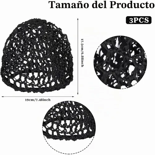 Vista 5 de Mozeat Lens Paquete de 3 redes para el cabello para dormir, malla de ganchillo, red de pelo de rayón