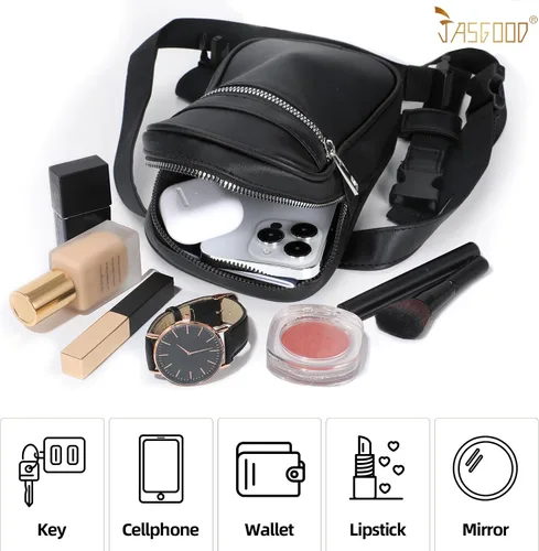 Vista 7 de JASGOOD Riñonera de moda para mujer, arnés de muslo, bolsa de pierna caída, Negro (G-Black), Moda