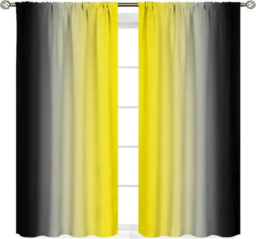 Vista 18 de Cortinas degradadas grises y negras, con textura geométrica moderna abstracta para cocina, dormitorio, sala de estar, juegos de 2 paneles