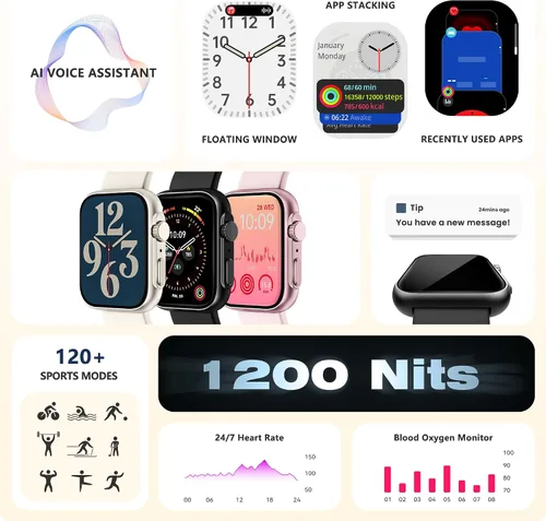 Vista 9 de Reloj inteligente para hombres y mujeres, llamada Bluetooth, más de 120 modos deportivos, rastreador de fitness, seguimiento del sueño, contador