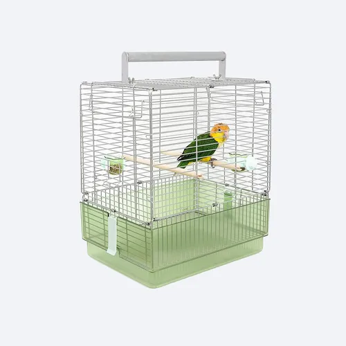 Vista 9 de Jaula para pájaros de viaje de acero inoxidable, 304 portátil, plegable, para loros, conures, cacatúas, periquitos, jaula grande de 17 pulgadas