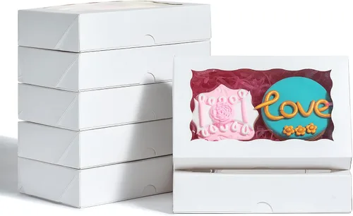 Vista 15 de RomanticBaking Paquete de 12 cajas de galletas autoemergentes para 2 galletas de 7 x 4 3/8 pulgadas x 1 1/2 pulgadas, cajas de panadería de papel