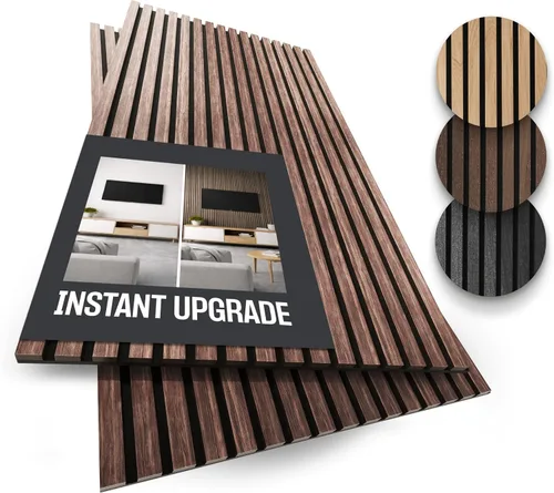 Vista 15 de Paquete de 2 paneles de madera para pared, paneles de pared de listones de madera acústicos, paneles de madera insonorizados para decoración