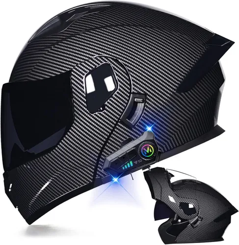 Vista 11 de Casco de motocicleta Bluetooth modular aprobado por DOT con visera doble, cara completa, abatible, integrado, cascos de motocicleta con visera