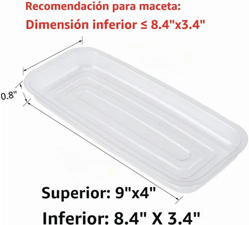 Vista 2 de Idyllize 5 bandejas rectangulares de plástico grueso transparente de 9 x 4 pulgadas para macetas, alféizares de ventana y estante de ventana