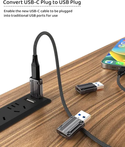 Vista 4 de LMUBOY Adaptador USB a USB-C Pack-2, convertidor USB tipo C hembra a A macho para viajes, compatible con Apple MagSafe, Apple Watch Series 9 8 7