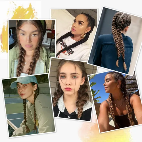 Vista 4 de YOGFIT 2 extensiones de cola de caballo trenzadas, extensiones de cabello largo y lacio envolvente, extensiones de cabello sintético suave natural
