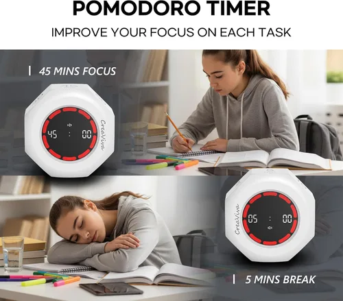 Vista 9 de Flip Cube Pomodoro Timer - Temporizador Visual Recargable de Cuenta Regresiva y Cronómetro de Cuenta Progresiva, 7 Intervalos Preestablecidos, 3