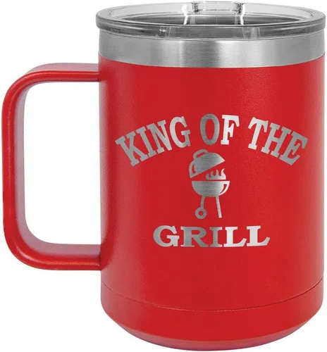 Vista 6 de King Of The Grill Black Taza de café de 15 oz con tapa deslizante Taza de café de viaje aislada Idea de regalo para barbacoa y parrilla