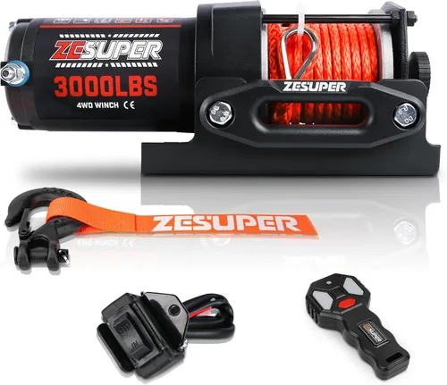 Vista 13 de ZESUPER - Kit de cabestrante eléctrico con control remoto de mano, 2500 libras, 12 V CC, cable de acero, impermeable; para cuatriciclos, vehículos