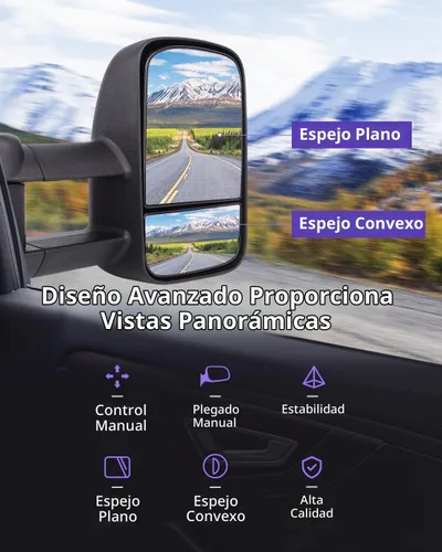 Vista 2 de Espejos de remolque para 2008-2013 para Chevy Silverado GMC Sierra 1500/2500 HD/3500 con un par de lado izquierdo y derecho. Regulación manual. Sin