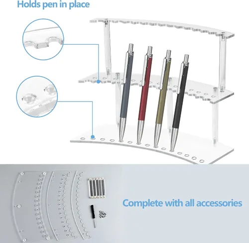 Vista 7 de Soporte organizador acrílico de 30 ranuras para bolígrafos y brochas de maquillaje, soporte de exhibición desmontable de 2 niveles para bolígrafos