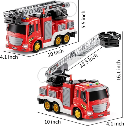 Vista 6 de JUKUDAHU Camión de bomberos de juguete para niños de 3, 4, 5, 6, 7, 8 años, juego de camiones de bomberos con escalera giratoria, sonido y luz