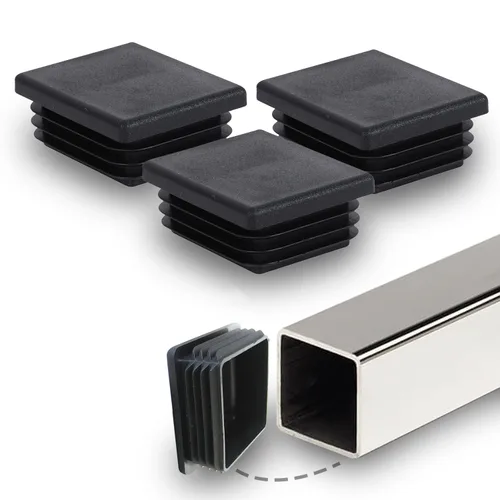 Vista 7 de Prescott Plastics Tapones de agujero de plástico acanalado de perímetro exterior de 1/2 pulgada (0.500 in), tapas cuadradas de tubo de metal negro