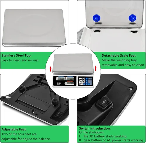 Vista 8 de C-CHAIN Escala de precio digital de 88LB Escala electrónica de precios de computación LCD Digital Comercial Alimentos Carne Escala