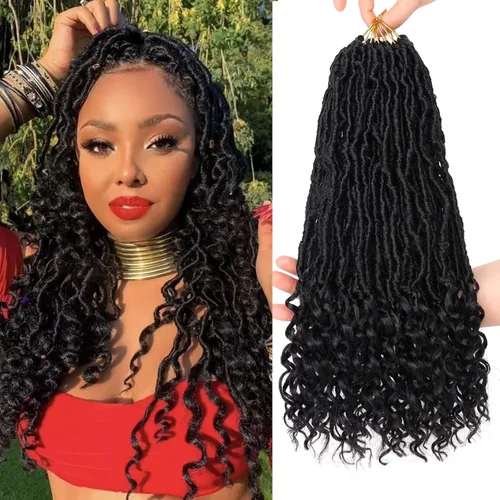 Vista 20 de Leeven 7 Paquetes Cabello Crochet Faux Locs con Puntas Rizadas 10 Pulgadas Pre-enrollado Goddess Locs Trenzas Crochet Cabello 84 Hebras Negro
