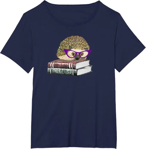 Vista 19 de Adorable erizo libro NERD playera de manga corta, Marino Negro