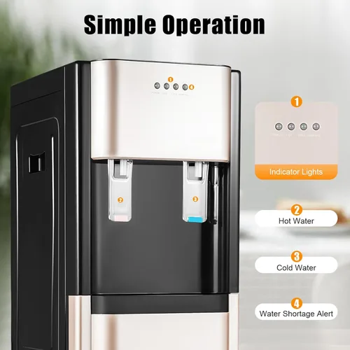 Vista 4 de Dispensador de agua de carga inferior de 5 galones, dispensador de agua fría y caliente de pie de 110 V, 3 opciones de temperatura con bandeja