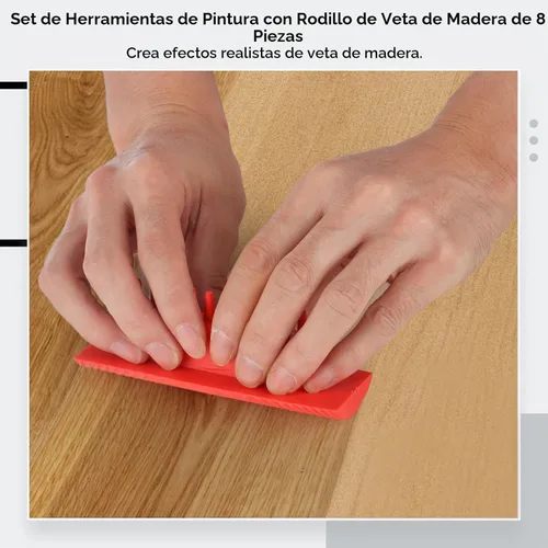 Vista 2 de Herramienta de granulado de madera, juego de 8 herramientas de pintura de grano de madera, rodillo de pintura de grano de madera con asa