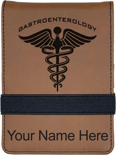 Vista 15 de LaserGram Mini Padfolio con bloc de notas y bolígrafo, gastroenterología, grabado personalizado incluido (negro con oro)