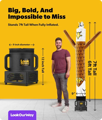 Vista 3 de LookOurWay Air Dancers - Hombre inflable de tubo de 2,13 m de alto con movimiento loco y ondulante, con soplador resistente al clima para publicidad