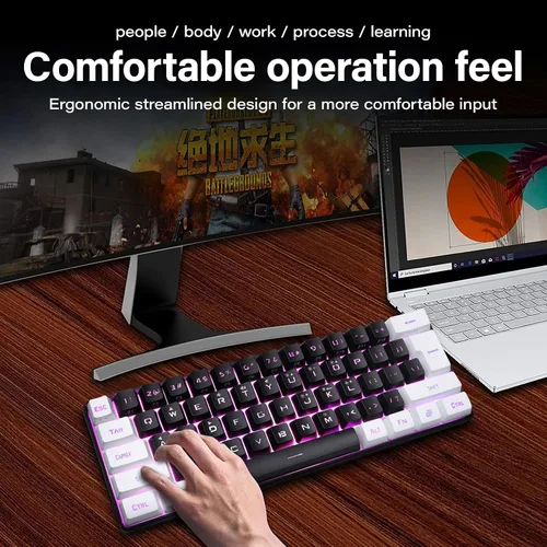 Vista 2 de Teclado para juegos 60 con cable mini teclado retroiluminado RGB mini compacto impermeable mini teclado compacto de 61 teclas para jugadores
