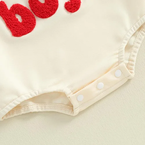 Vista 7 de SOLILOQUY Traje de manga larga con cuello redondo para el primer día de San Valentín para bebé niño y niña, mameluco de corazón de amor