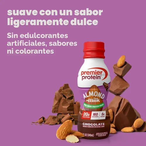 Vista 6 de Premier Protein - Batido de proteína de leche de almendra no láctea, 0.71 onzas, chocolate, paquete de 12 Proteína a base de plantas, 160