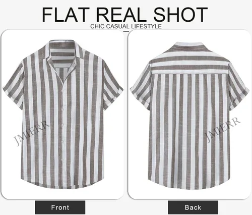 Vista 98 de JMIERR Camisas de vestir a rayas con botones y manga corta para hombre