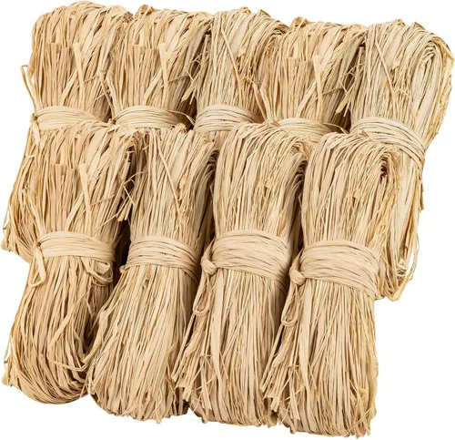Vista 10 de Sukh Cinta de Rafia Natural - 5 Piezas de Pajita de Rafia para Ramos de Floristería, Decoración, Manualidades, Cinta de Envolver para Navidad