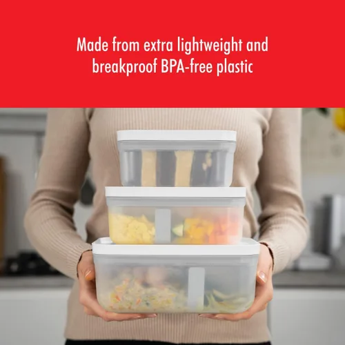 Vista 4 de ZWILLING - Recipientes herméticos medianos para almacenamiento de alimentos con tapas, recipientes de preparación de comidas, plástico, sin BPA, Gris