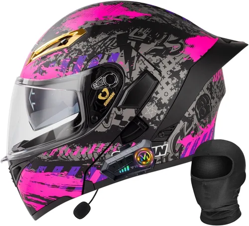 Vista 17 de Casco Bluetooth Moto DOT Aprobado Casco Abatible, Casco Integrado De Moto, Cascos Abatible con Doble Visera, Ventilación Forro, para La Respuesta