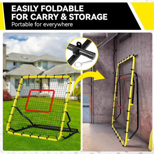 Vista 3 de Rebotador de béisbol de 48 x 52 pulgadas, anti-UV, 3 ángulos ajustables, voleibol, softbol, fútbol, rugby, béisbol, rebote, red estable, fácil