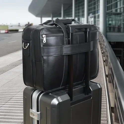 Vista 2 de Polare - Maletín de cuero de grano completo de 18.5 pulgadas para computadora portátil, bolsa de mensajero para hombres, grande para portátiles