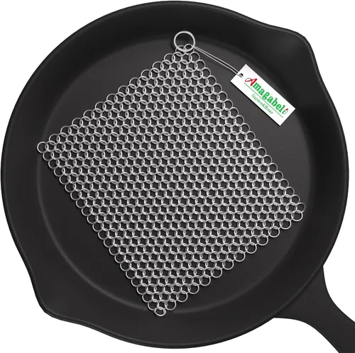 Vista 9 de AMAGABELI GARDEN & HOME Limpiador de hierro fundido de 7 x 7 pulgadas, depurador de malla de acero inoxidable 316L para plancha y sartén de horno