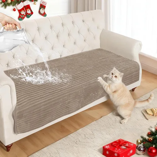 Vista 15 de NAISI Fundas de sofá para perros, funda impermeable de franela a rayas, apta para mascotas, lavable, protector antideslizante para sofá seccional