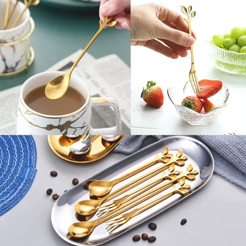 Vista 4 de Gold - Juego de 13 cucharas de cisne con cucharas y tenedores para café, té y mesa de postres