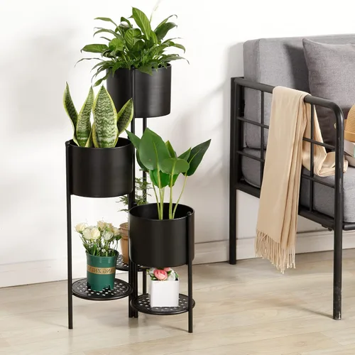Vista 3 de Soporte para Plantas de Esquina Interior de Metal, 6 Niveles para 6 Macetas, Soportes para Macetas de Flores de Exterior, Estantes Portamacetas