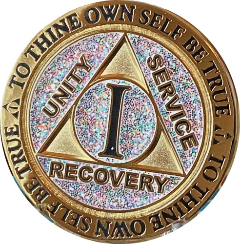 Vista 3 de 1 año AA Medallion Reflex Cumpleaños Funfetti Plata Glitter Gold Plated Color Chip