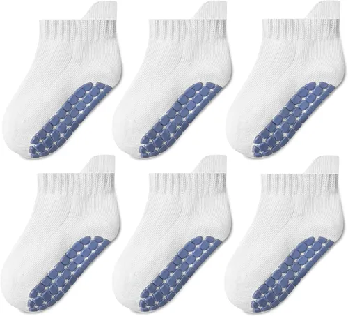 Vista 7 de Calcetines tobilleros antideslizantes para niños pequeños con agarres, lindos sin costuras, para bebés, niños y niñas, 6 pares